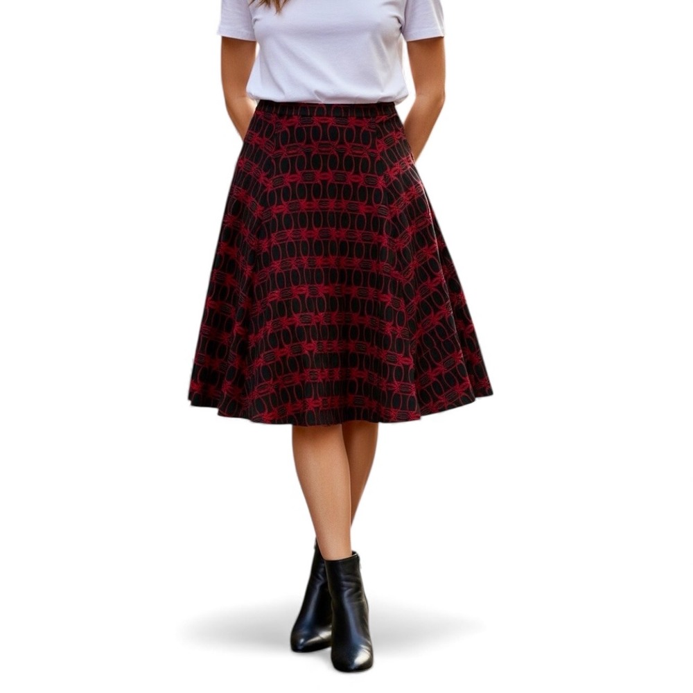 MICHAEL KORS Women Black Red Geometric Print Midi Skirt S P
